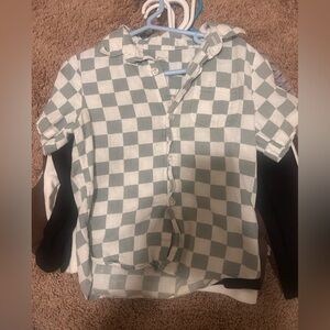 3 for $15! Wonder nation 3t toddler boy green and white Checker Button-Up Shirt